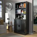 Black 5 Tier Tall Bookcase with Doors B4376
