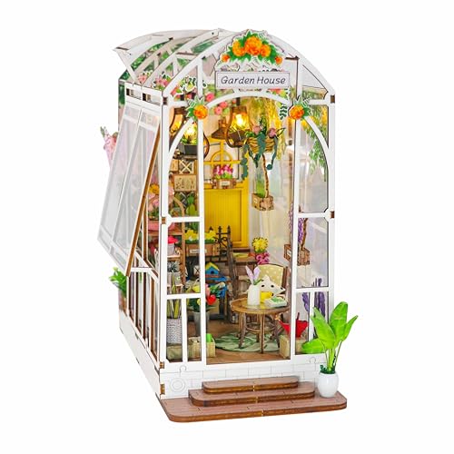 Miniature House Kit Wooden 3D Puzzle Dollhouse Booknook Bookshelf Insert Decor with LED D96892