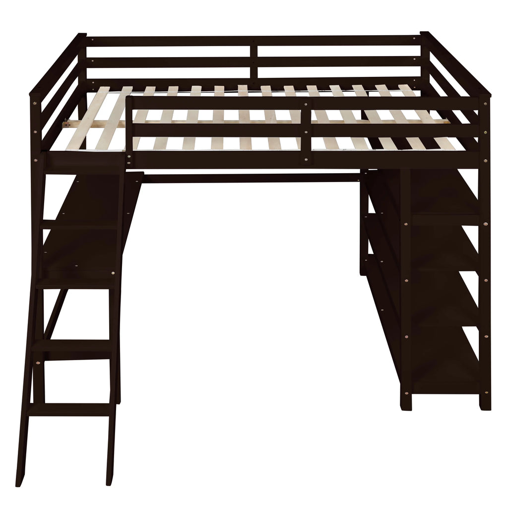 Full Size Wooden Loft Bed with Desk and Storage Shelves H747