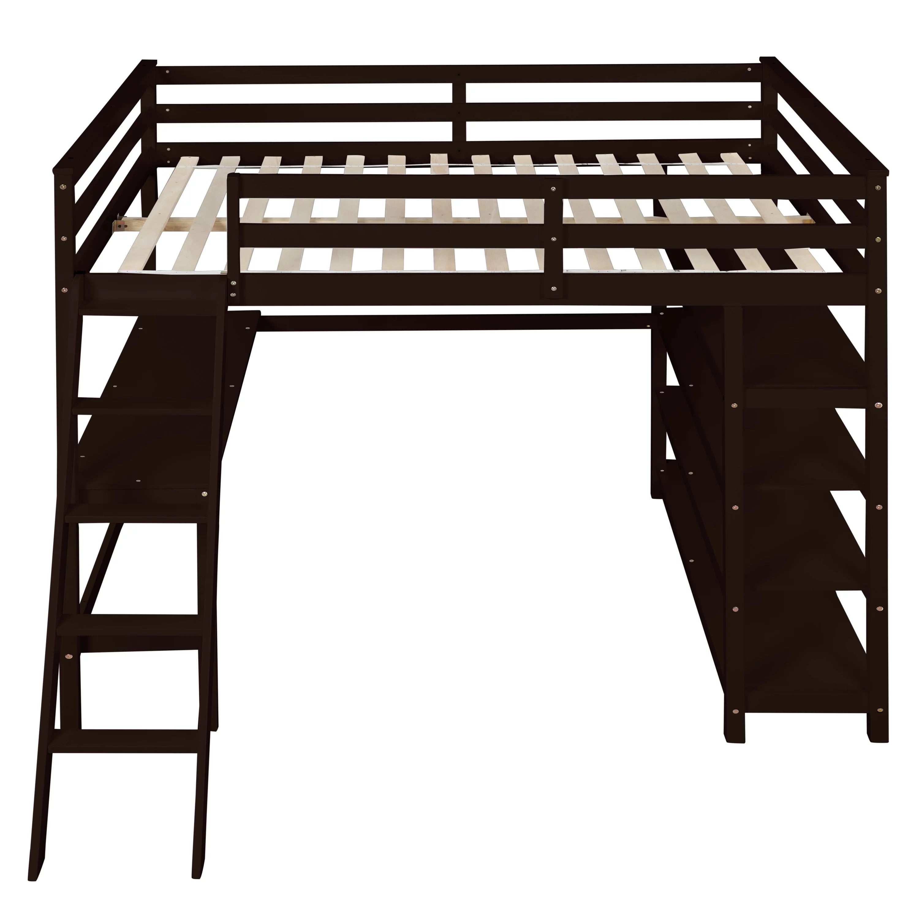 Full Size Wooden Loft Bed with Desk and Storage Shelves H747