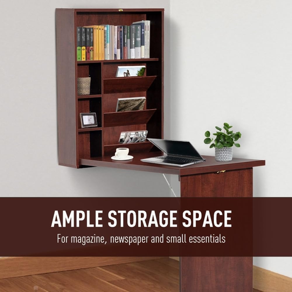 Mahogany Wall Mounted Desk with Storage Area N886
