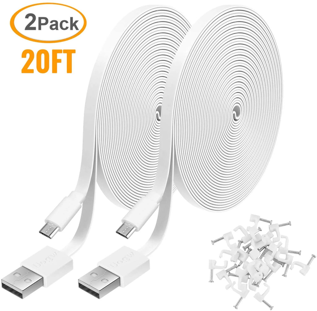2 Pack 10FT White USB to Micro USB Power Extension Cable R3705
