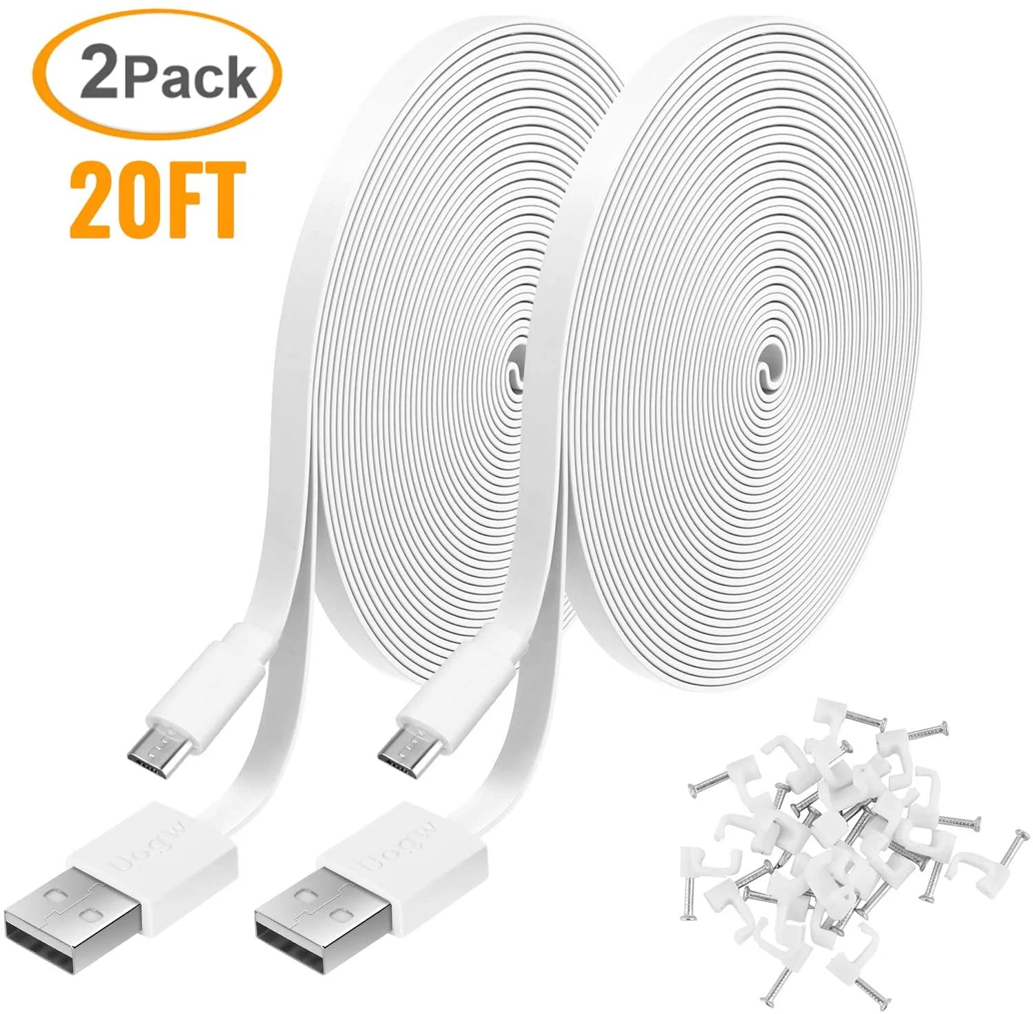 2 Pack 10FT White USB to Micro USB Power Extension Cable R3705