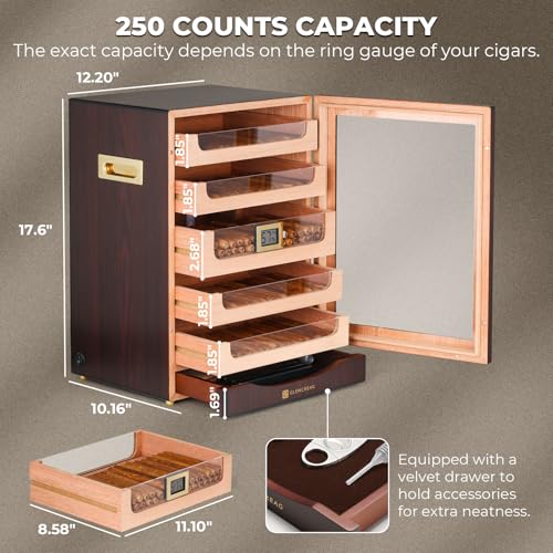 Cigar Humidor Cabinet with Automatic LED Light, Spanish Cedar Lining Z7085