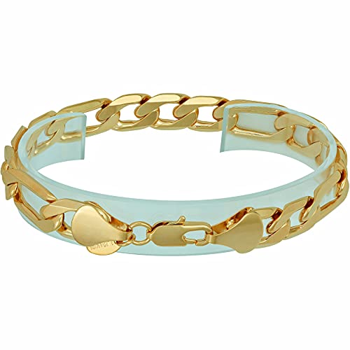 11mm Beveled Figaro Chain Bracelet 24k Real Gold Plated Z17043