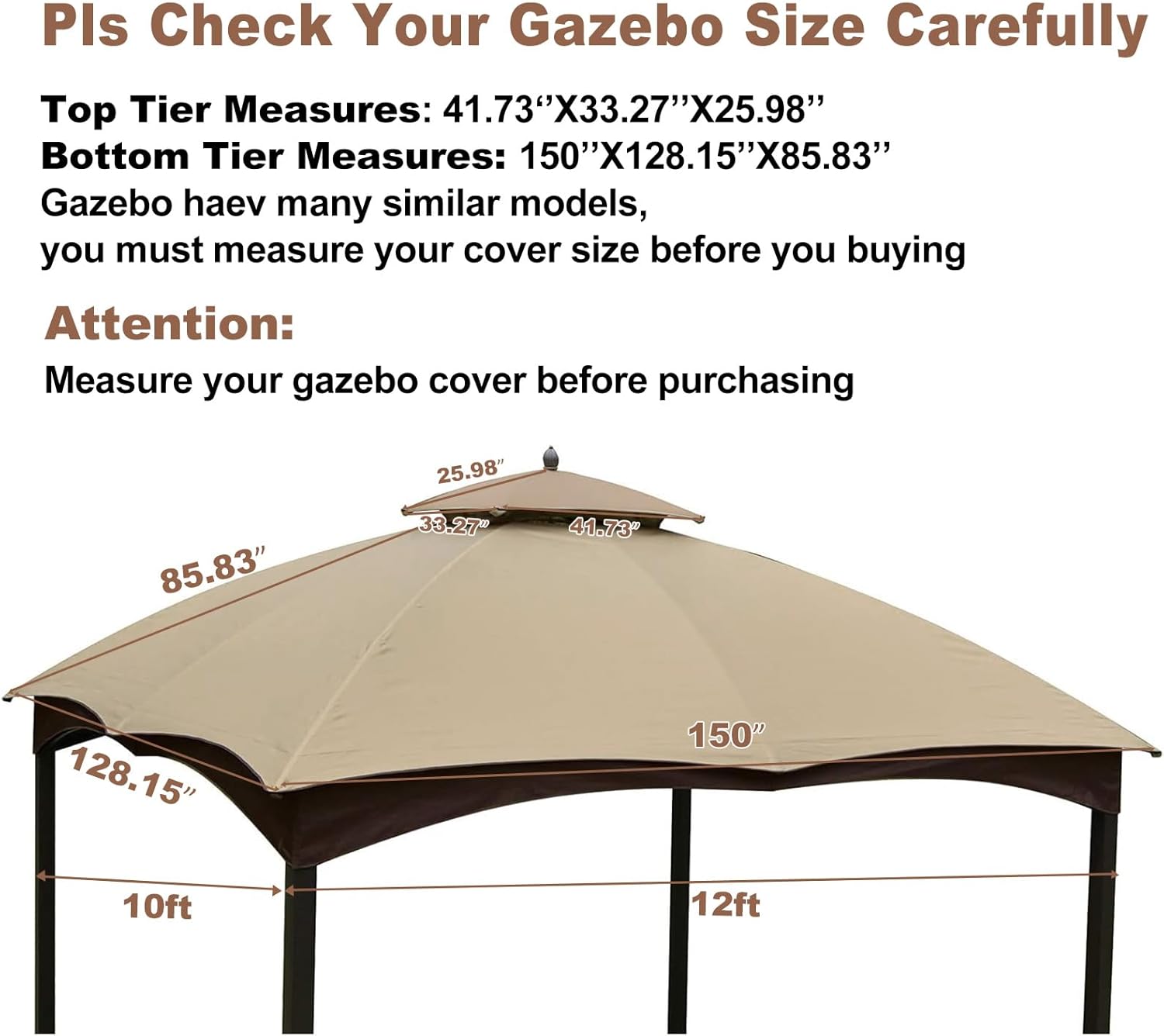 Double Tiered Outdoor Patio Gazebo Replacement Canopy D4616