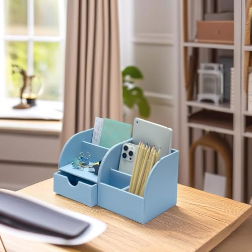 Black Leather Desk Organizer Pen Holder Storage Box P542