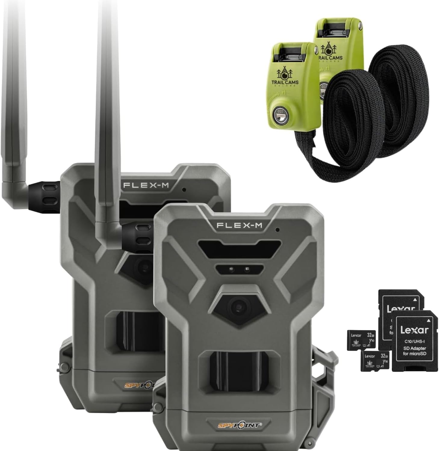 Twin Pack Cellular Hunting Trail Cameras with Night Vision, 28MP Photos, 720p Videos, Two Straps, Two 32GB SD Cards J696126