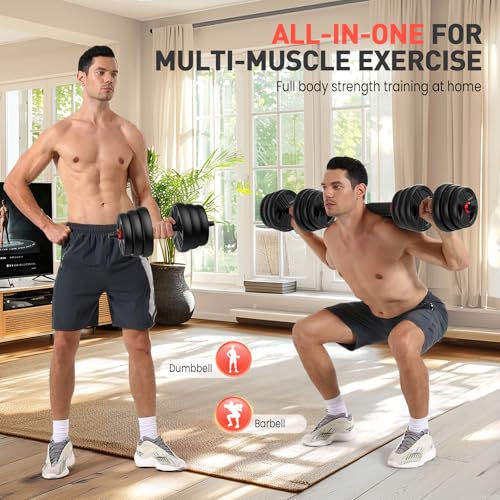 Adjustable Dumbbells, 20/30/40/55/60/70/80/90lbs Free Weights Convertible 2 in 1 Set R747