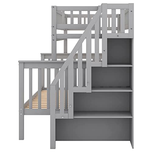 Twin Over Twin/Full Bunk Bed with Twin Size Trundle and Drawers, Solid Wood K270801