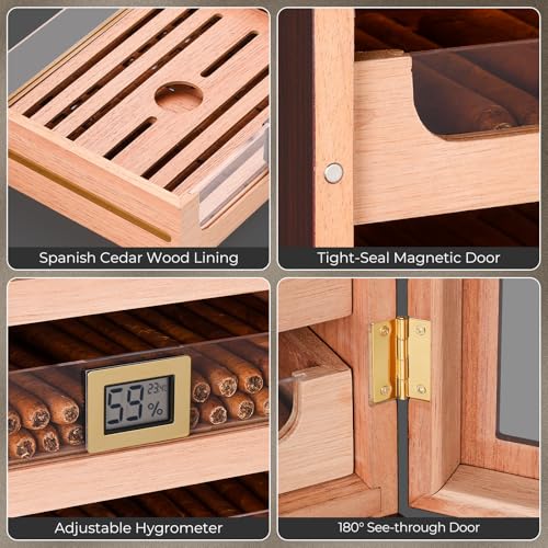 Cigar Humidor Cabinet with Automatic LED Light, Spanish Cedar Lining Z7085
