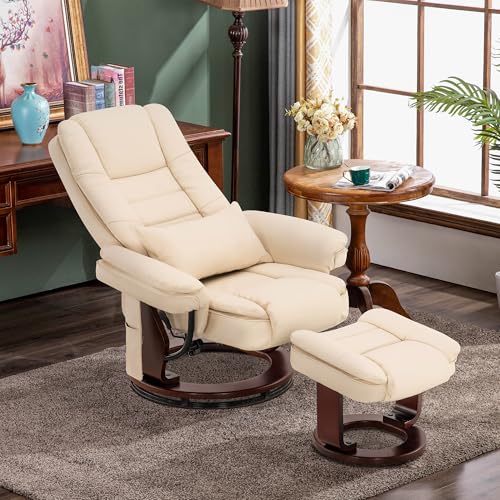 Cream White Faux Leather Recliner Chair with Ottoman W816036
