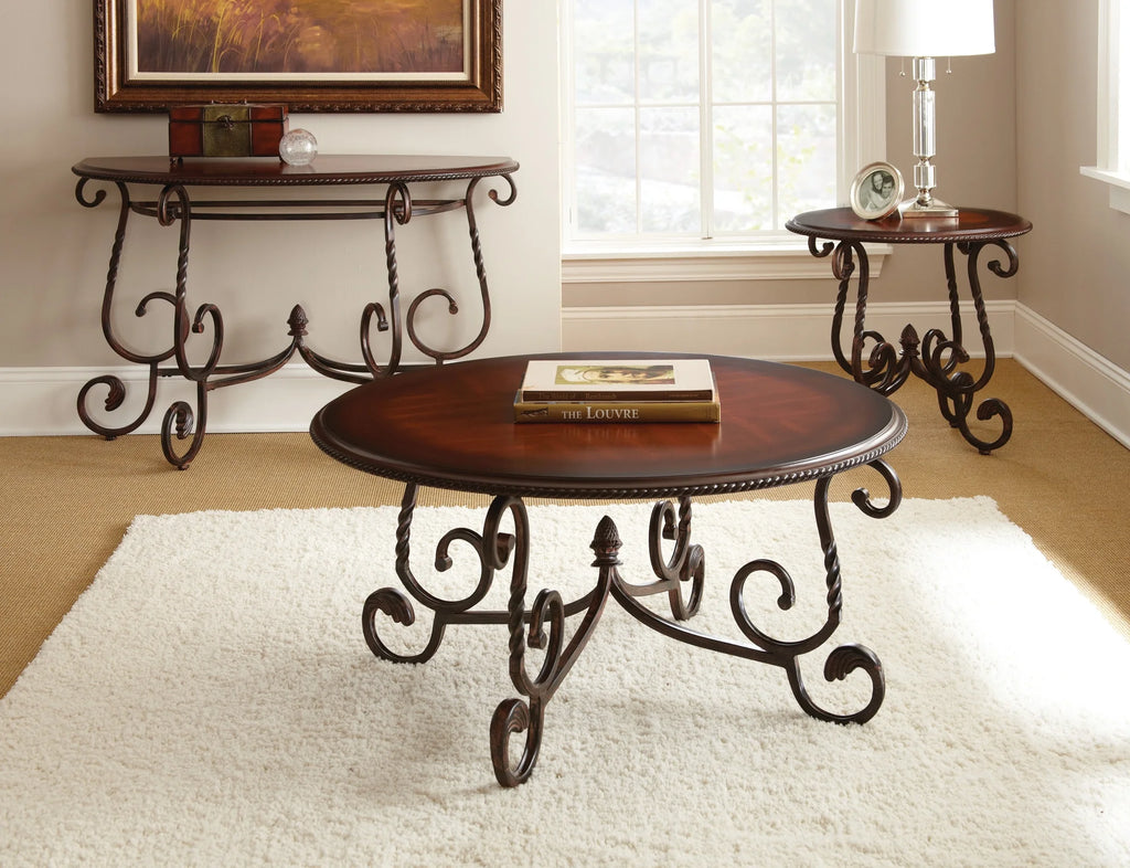Cherry Wood and Metal Round End Table K2556
