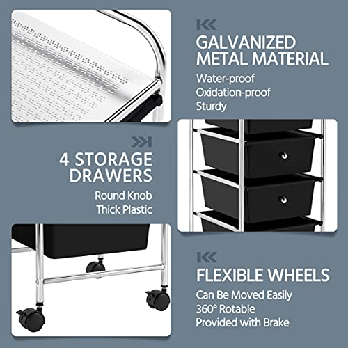 Black 4 Drawer Rolling Plastic Storage Cart M7215