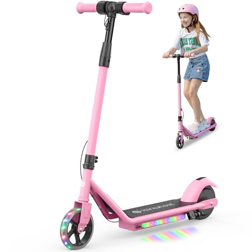 Electric Scooter with Adjustable Speed and Height, Colorful Lights, Double Brake Q874410