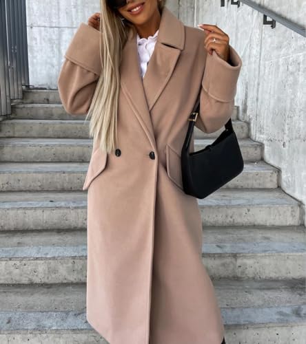 Wool Blend Double Breasted Overcoat with Belt E3085