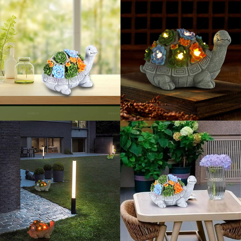 Turtle Statue with Succulent and 7 LED Colour Lights V4585