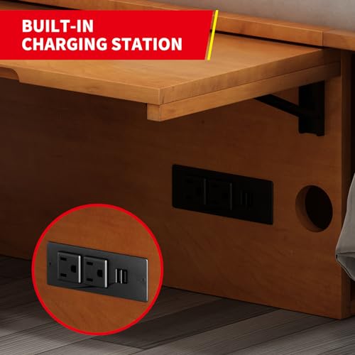 Queen Size Murphy Bed with Charging Station, Folding Foam Mattress (Cherry) K268099