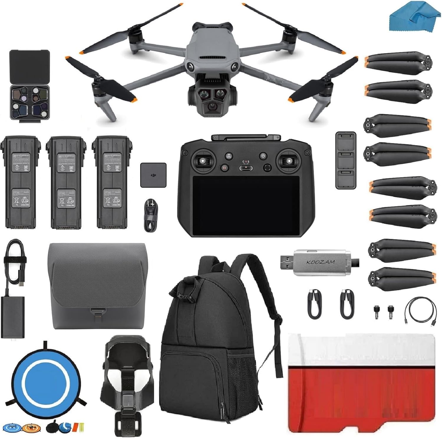 Mavic 3 Cine PRO Premium Combo Drone with RC Pro Controller, 5.1K Video Camera, 3 Batteries, 128 GB SD Card, 2 ND Filter Sets, Waterproof Backpack, Landing Pad R9399
