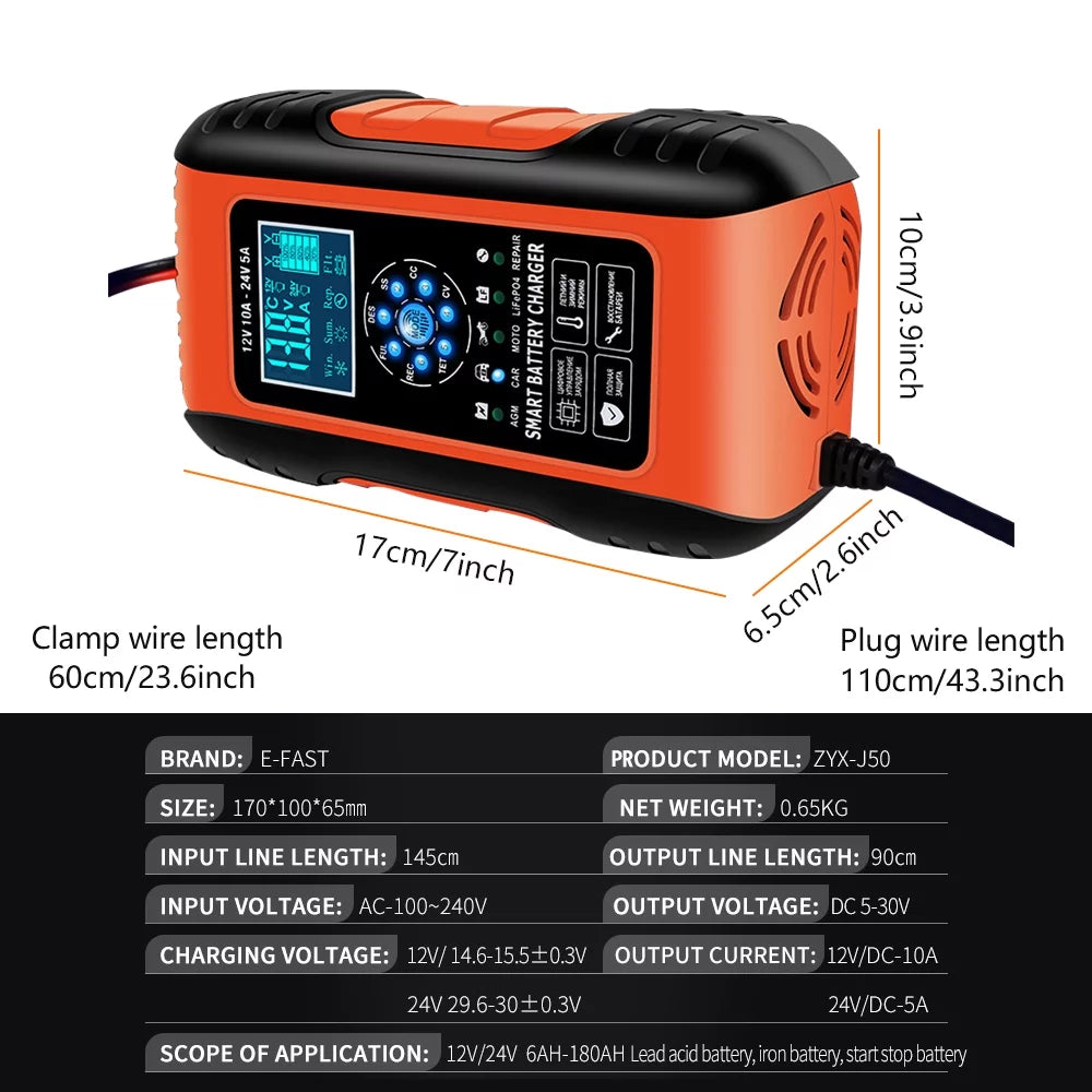 12V/24V Smart Automatic Car Battery Charger Y727