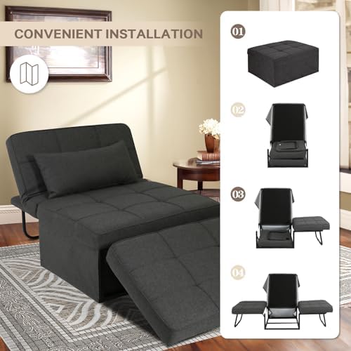 Beige Sleeper Chair Sofa Bed 4-in-1 Convertible Futon Chair Folding Ottoman with Adjustable Backrest 29" Width A52494