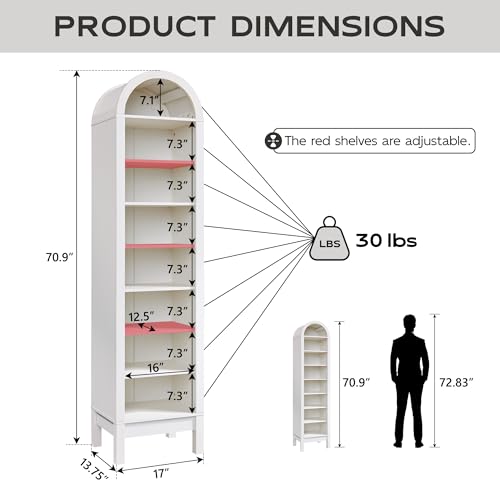 Natural 7 Tier Arched Bookshelf with Adjustable Shelves H827