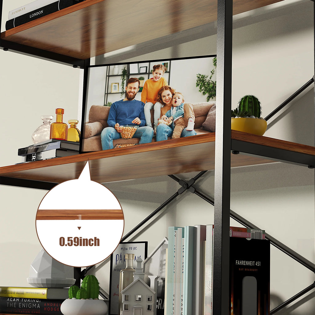 5 Shelf Rustic Wood and Metal Bookcase Y881