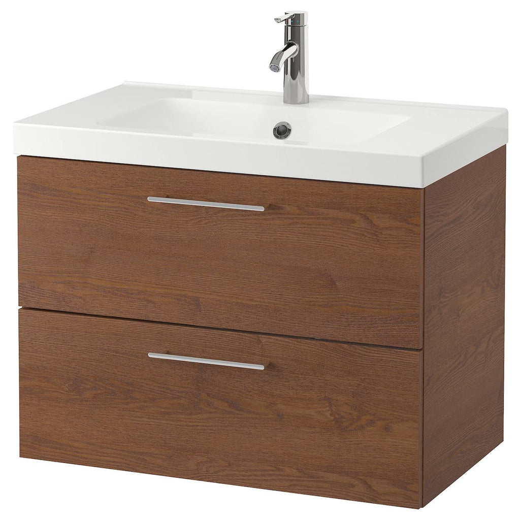 Brown Stained Ash Effect Sink Cabinet with 2 Drawers T345295