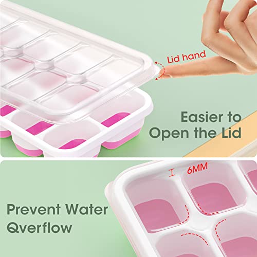 4 Pack Silicone Plastic Ice Cube Trays with Lid and Bin E5421