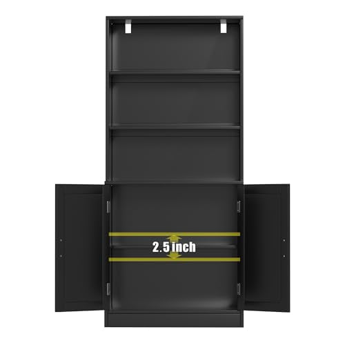 Black 5 Tier Tall Bookcase with Doors B4376