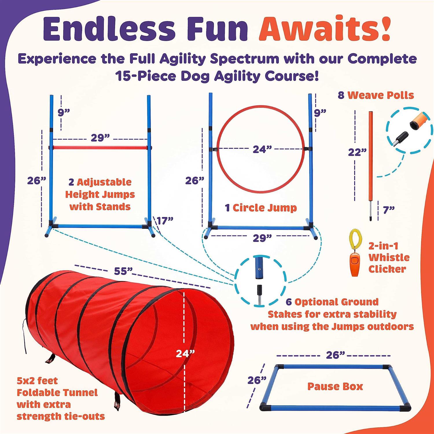 15 Piece Dog Agility Training Equipment Set K75541