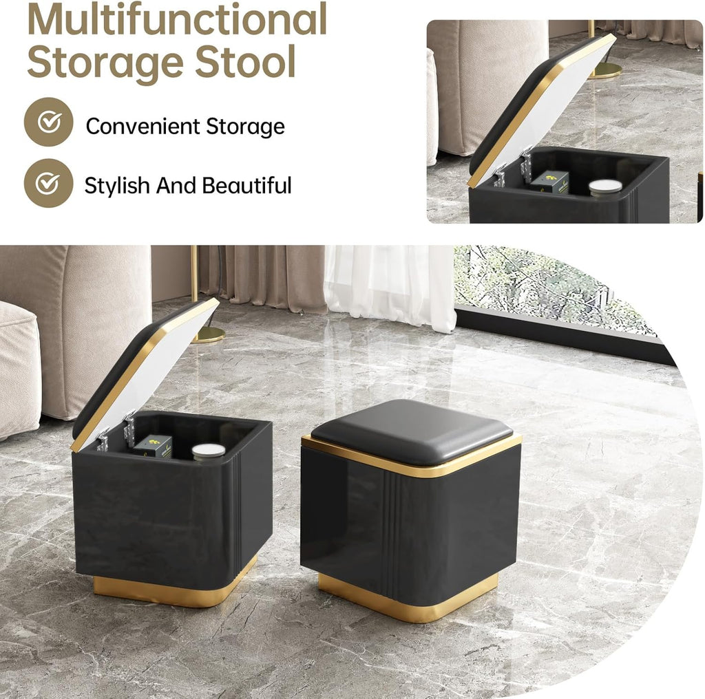 Black Lift Top Coffee Table with 4 Storage Stools M984146