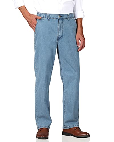 Mens Elastic Waist Jeans Relaxed Fit with Zipper and Button E28031
