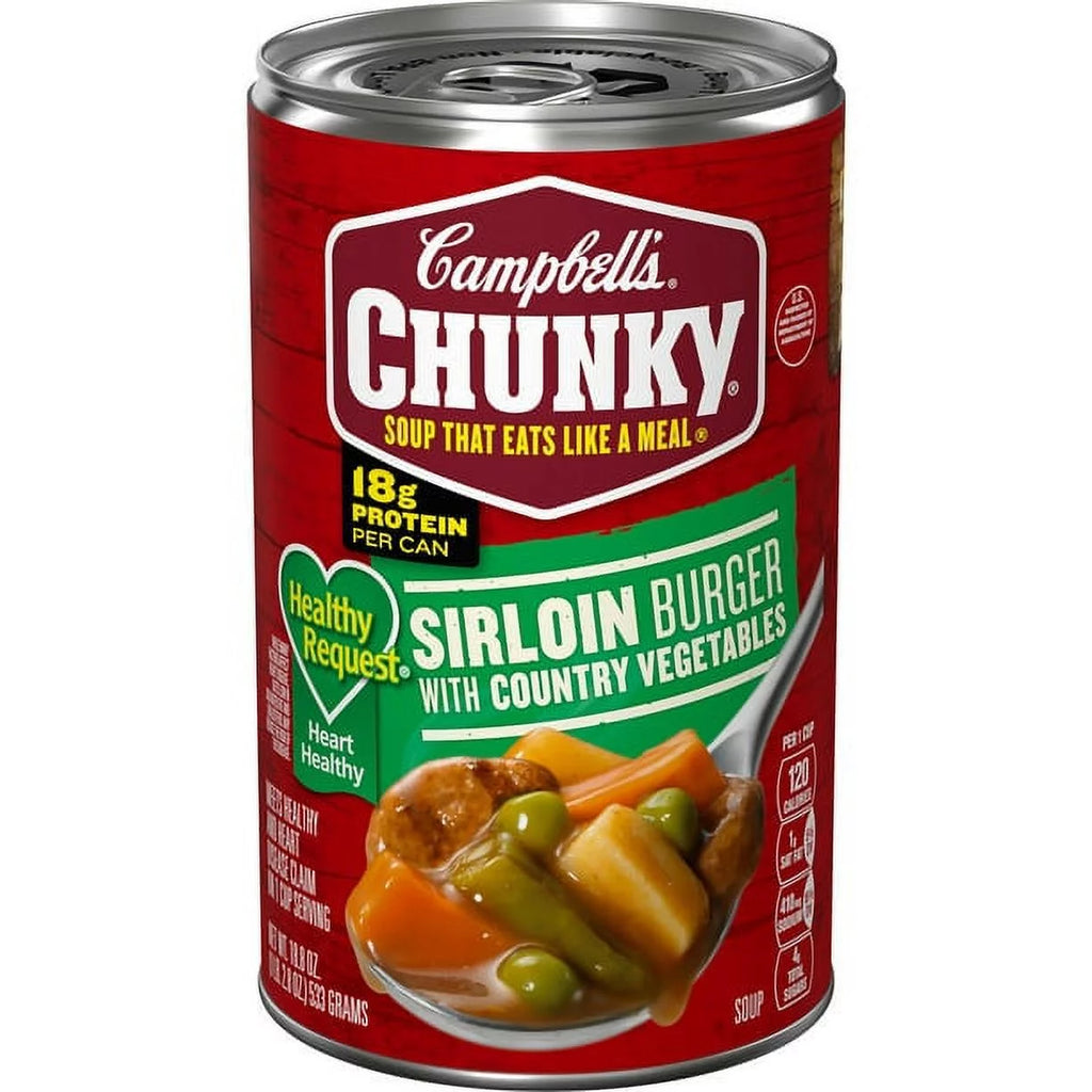 18.8 Oz Can Sirloin Burger with Country Vegetable Beef Soup, Quantity of 8 C3906