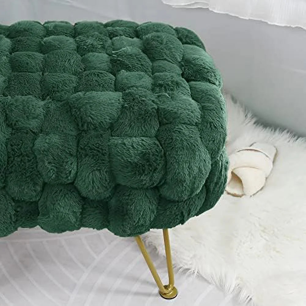 Pink Soft Faux Ottoman Fuzzy Bench Seat 27"x20"x19" Sturdy Accent Coffee Table Fluffy Shoe Stool with Golden Legs H35530