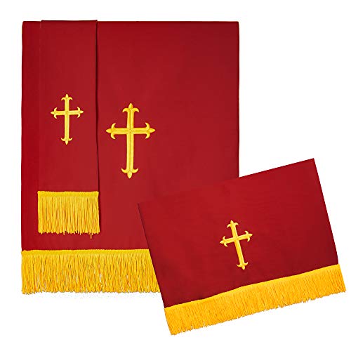 Set of 3 Reversible Parament Set Red White with Embroidered Gold Latin Cross F50006