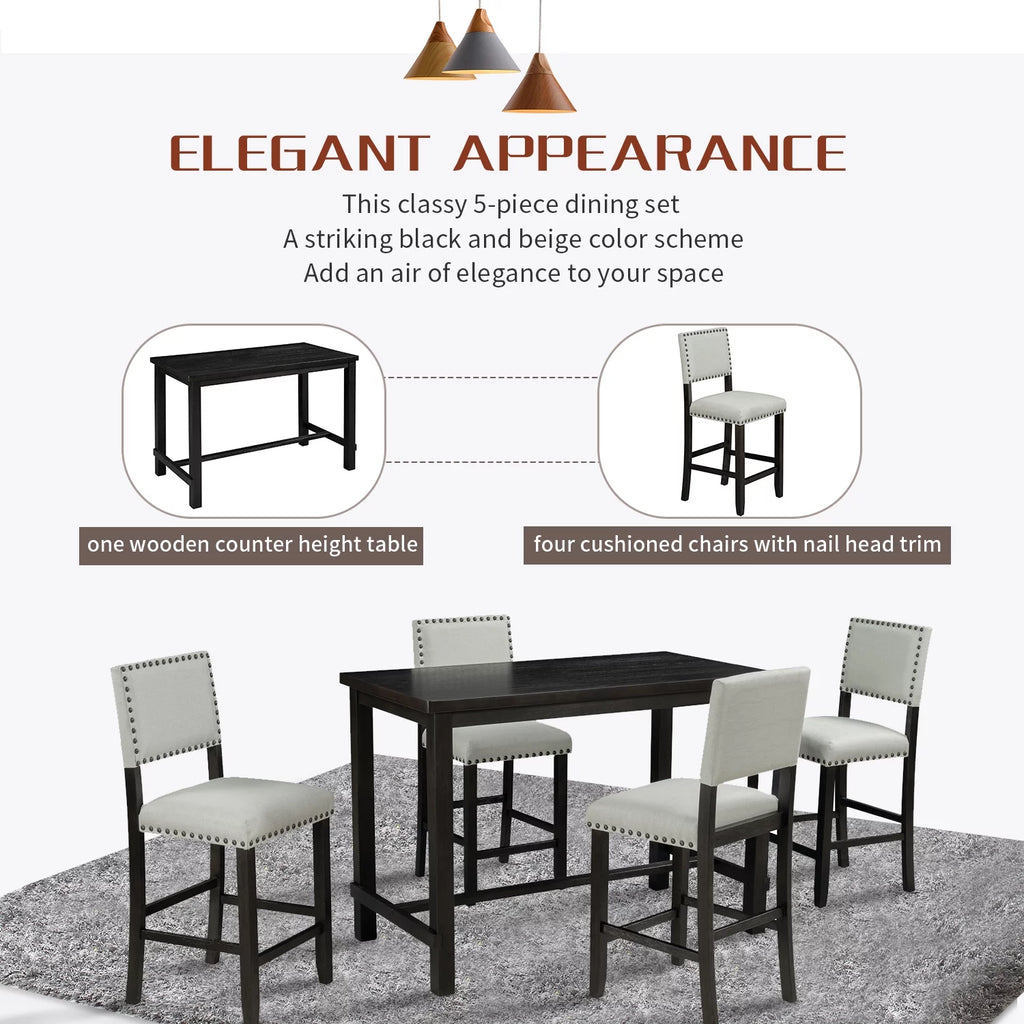 5 Piece Counter Height Dining Table Set with 4 Cushioned Chairs M6855
