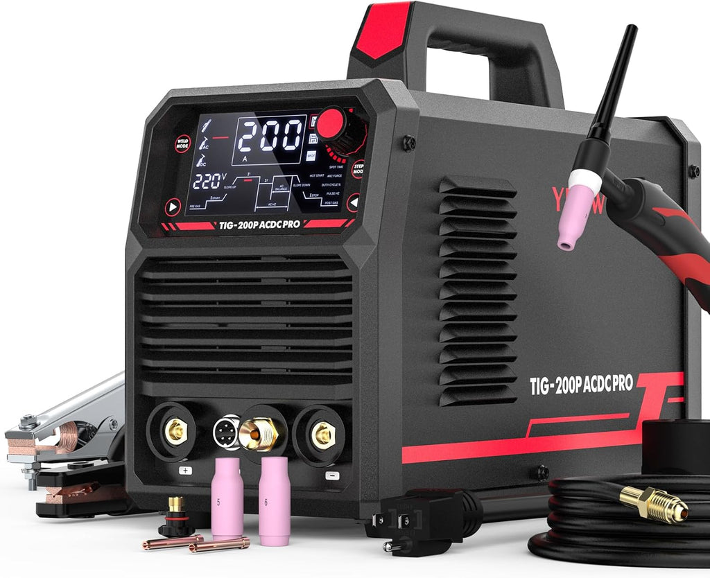 200A AC/DC Pulse Digital Inverter TIG/STICK Welder with ER70S-6 3/32"x16" 5LB Welding Rod L8708