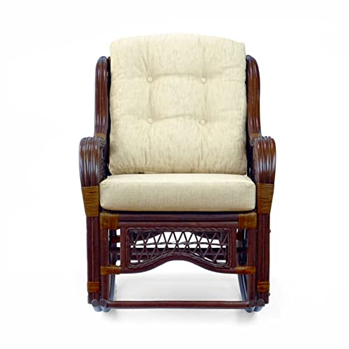 Natural Wicker Rattan Rocking Lounge Chair with Cream Cushion Z37468