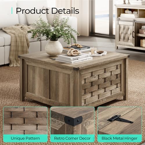 Light Brown 31.5" Square Coffee Table with Hinged Lift Top O6923