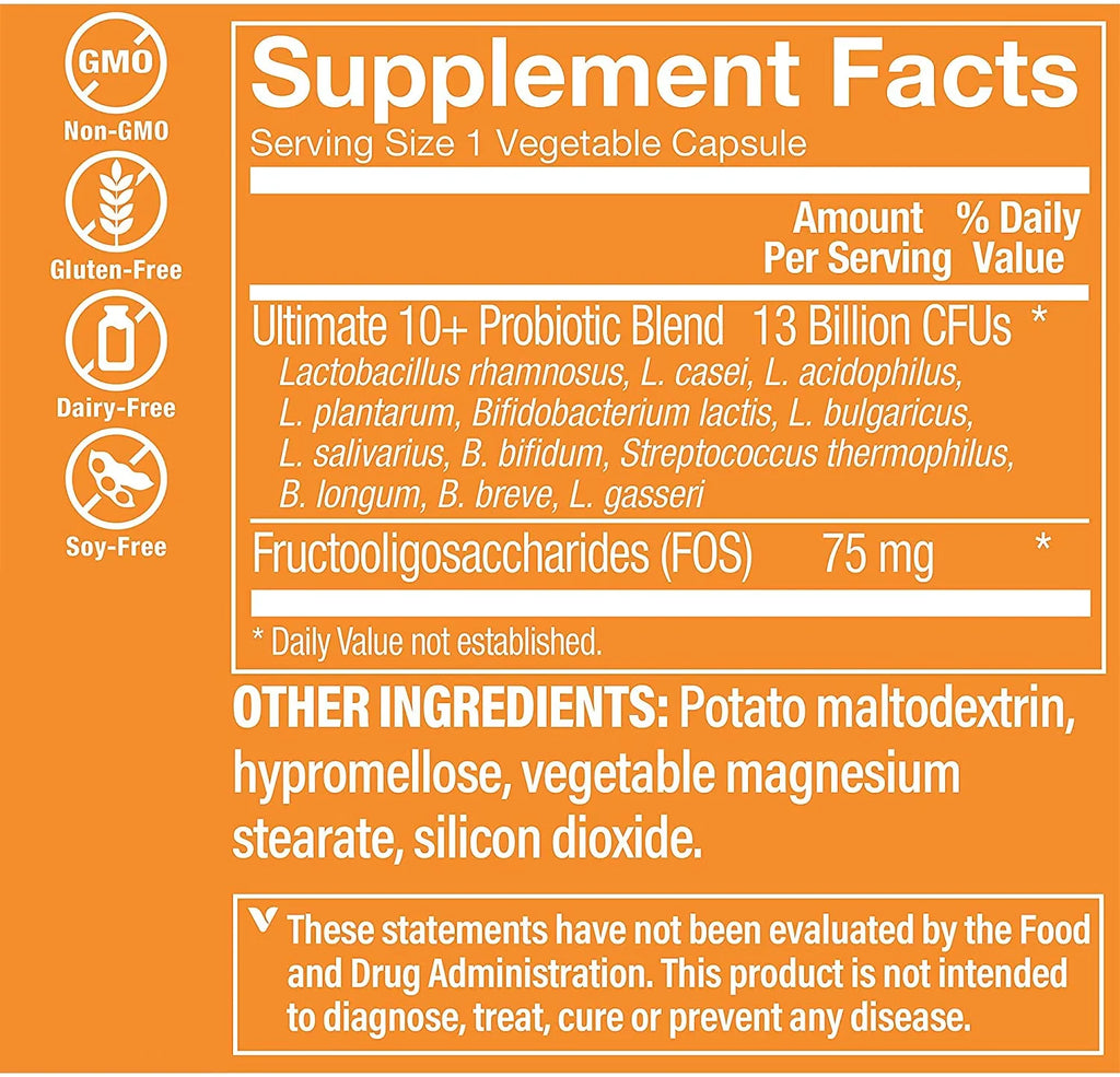13 Billion CFUs Probiotics 30 Vegetable Capsule A94604