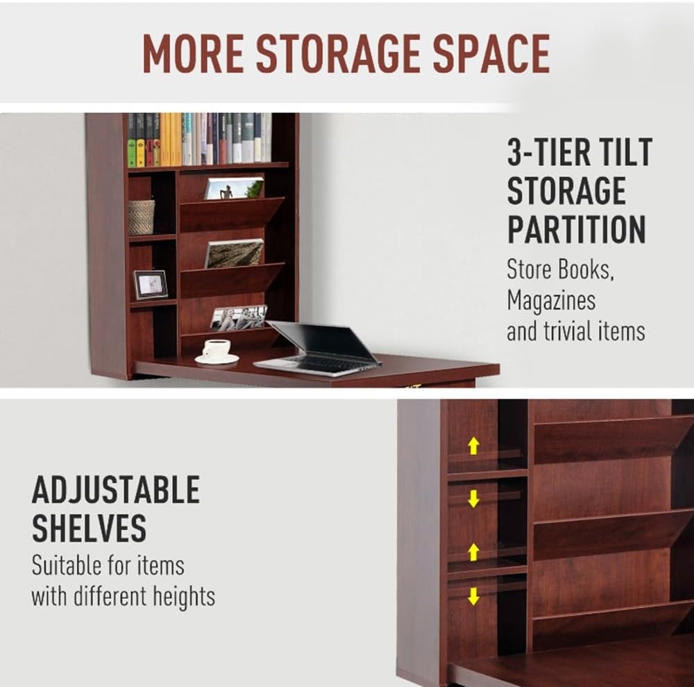 Mahogany Wall Mounted Desk with Storage Area N886