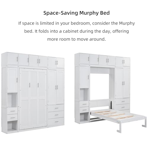 Full Size Wood Murphy Bed with Storage Shelves I58986