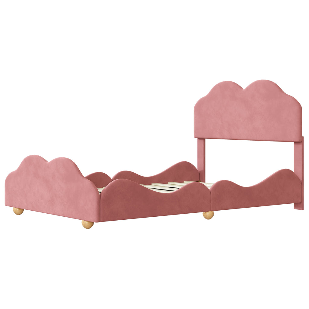 Dark Pink Upholstered Full Size Platform Bed Frame with Headboard P282288