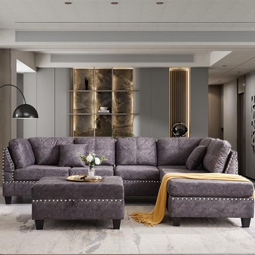 Oversized Upholstered U-Shape Chaise Lounge Modular Sectional Sofa Couch Light Grey V49612