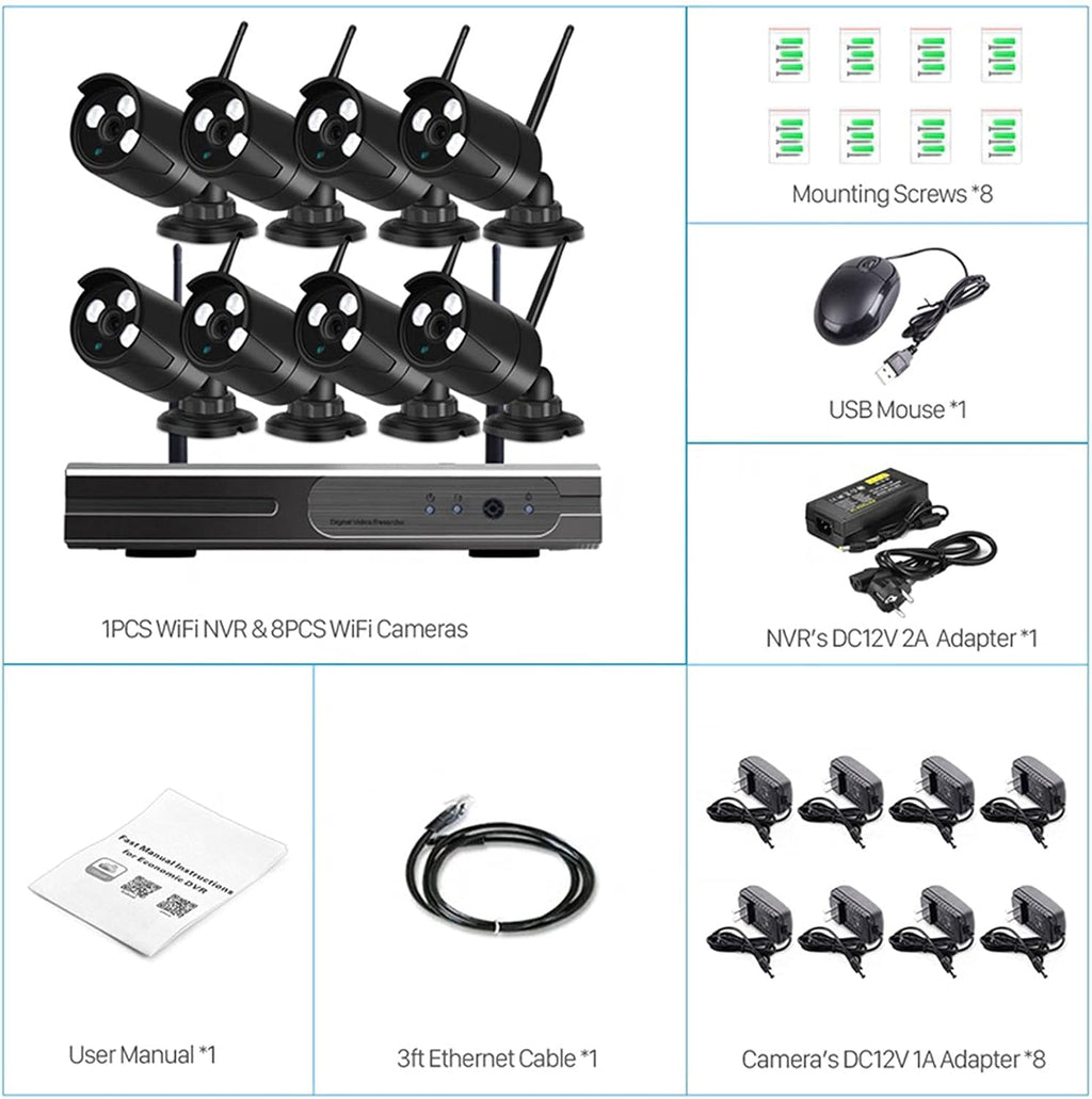 8 Channel 2MP Night Vision Security Camera System with DVR F3089