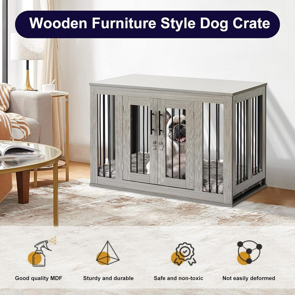 Medium Wooden Dog Crate with Waterproof Machine Washable Dog Bed H944427