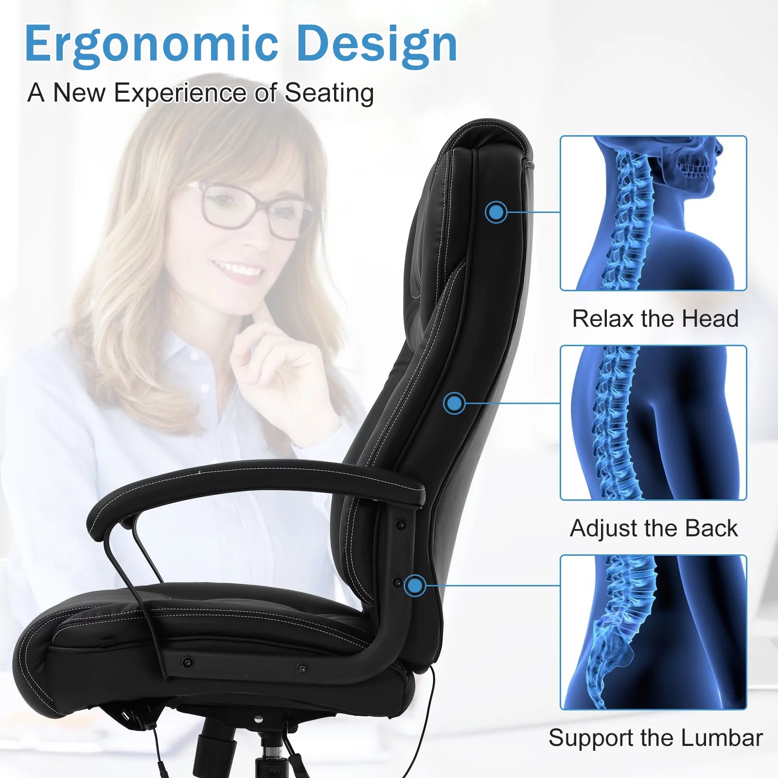 Heavy Duty Ergonomic Office Chair 500 lbs Capacity with Massage O501