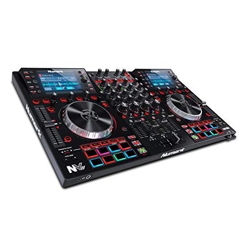 Four Deck DJ Controller with Dual High Resolution Displays, 16 Performance Pads and 5-Inch Metal Platters T2890