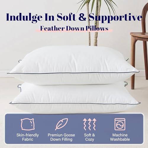 King Size 2 Pack Goose Feather and Down Bed Pillow, 20x36 Inches V380